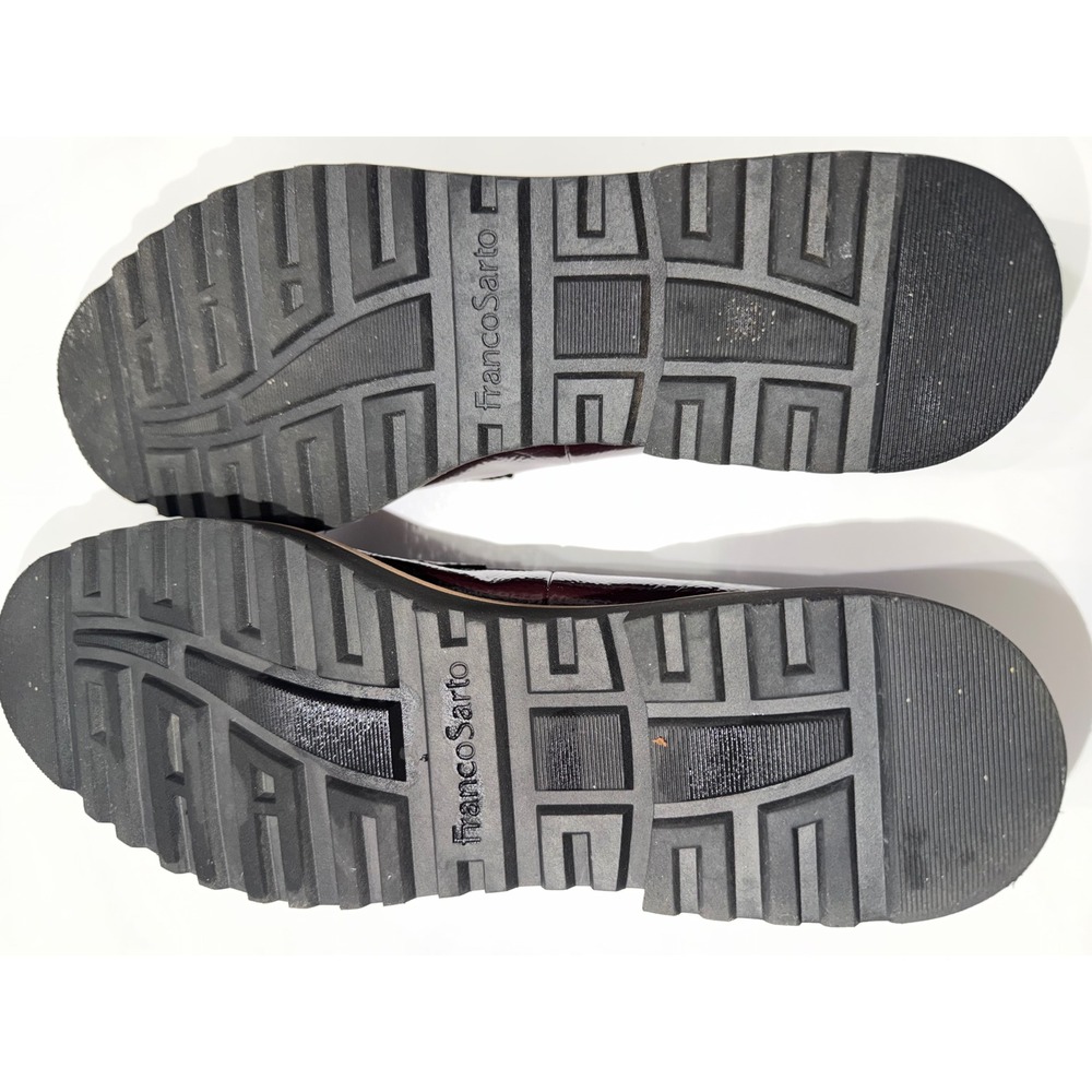 Franco Sarto Womens Burgundy Patent Tassel Lug Sole Loafers Crinkle Leather - Picture 3 of 5